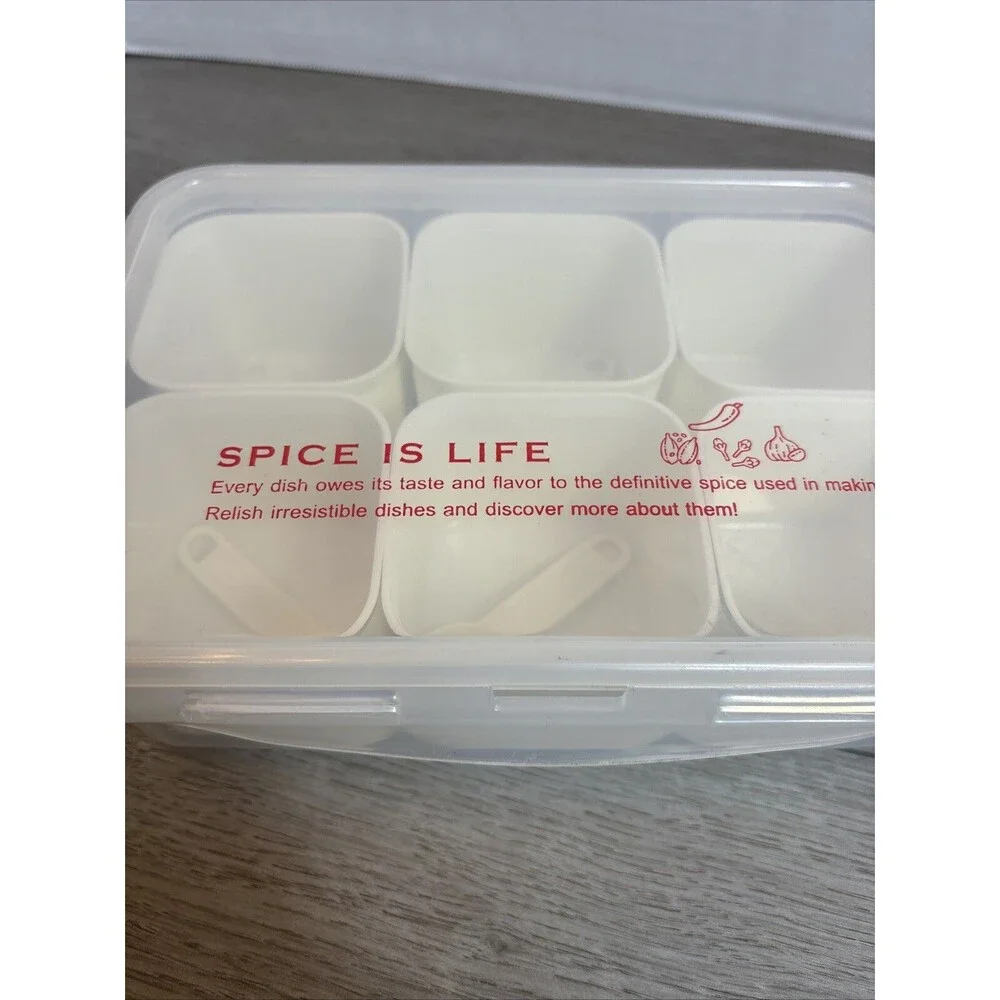 Spice Holder 6 Compartments Each With Small Spoons Plastic Space Saver Cooking